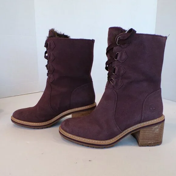 Timberland Purple Suede Waterproof Fur Lined Lace Up Heeled Boots Womens Size 7 - Picture 3 of 14